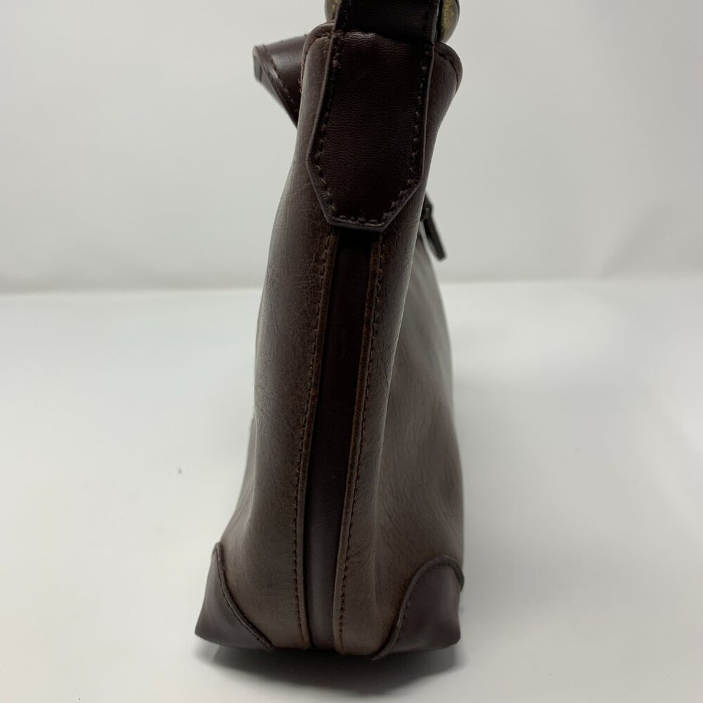 Vintage Leather Shoulder Bag Women Brown Hobo Purse Zip Pocket - Picture 2 of 4